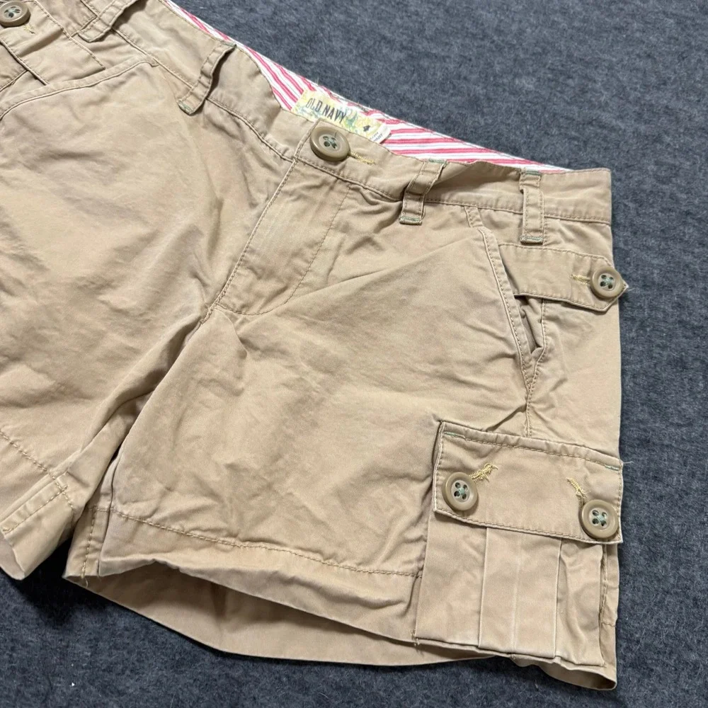 VTG Y2K Old Navy Khaki Cargo Shorts Women 4 Low Waist Tan Cotton Utility Mini